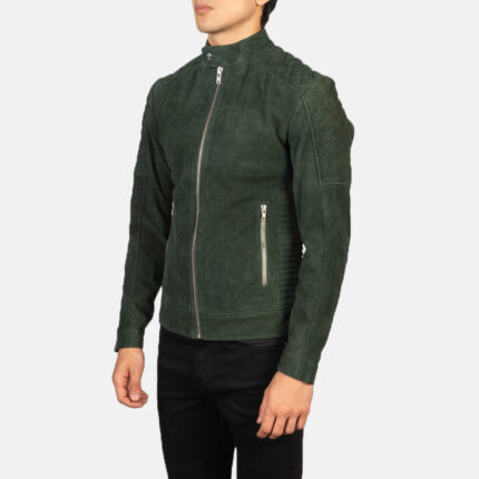 Fernando Quilted Green Suede Biker Jacket 2