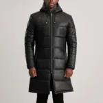 Floyd Black Hooded Leather Puffer Coat 4