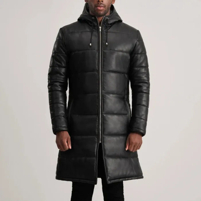 Floyd Black Hooded Leather Puffer Coat 4