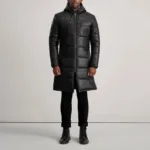 Floyd Black Hooded Leather Puffer Coat 3