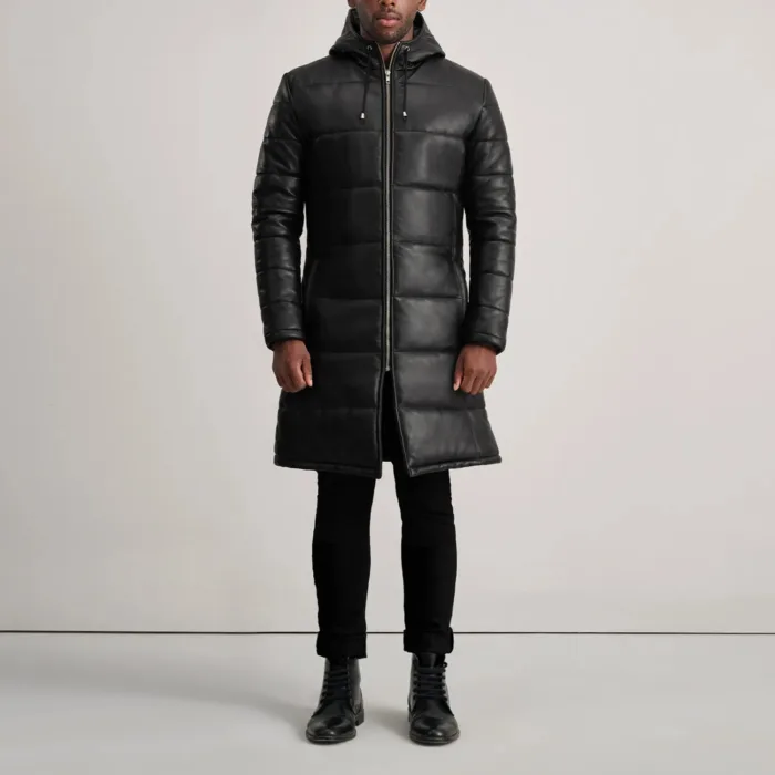 Floyd Black Hooded Leather Puffer Coat 3