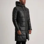 Floyd Black Hooded Leather Puffer Coat 2