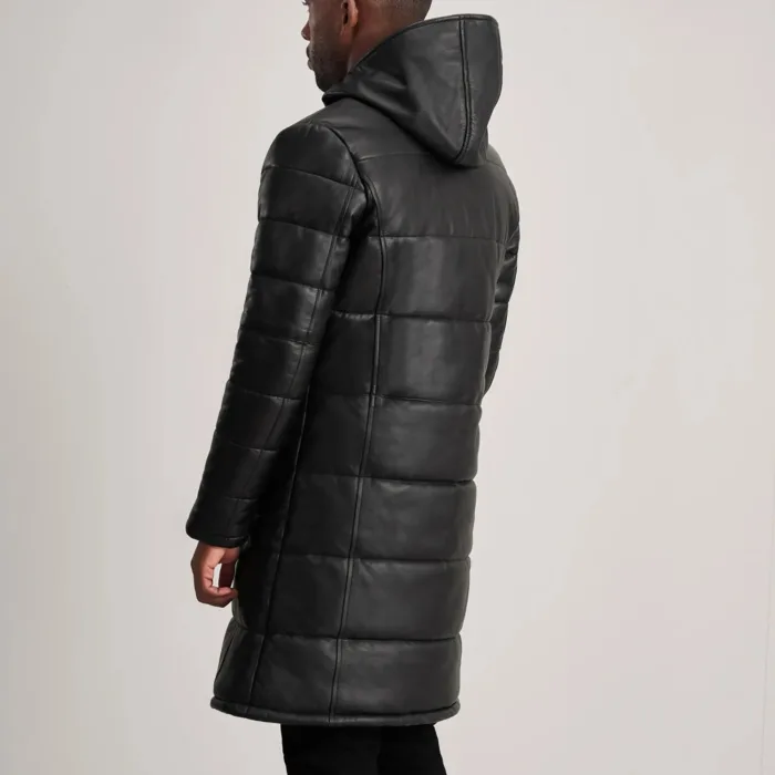 Floyd Black Hooded Leather Puffer Coat 5