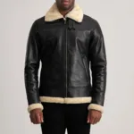 Francis B-3 Black & Cream Leather Bomber Jacket 4