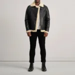 Francis B-3 Black & Cream Leather Bomber Jacket 3
