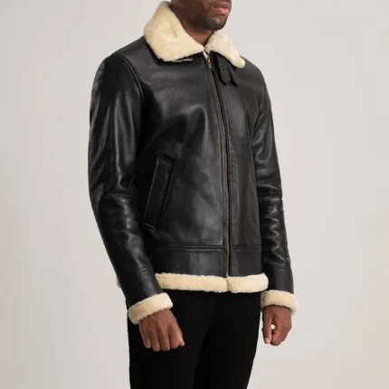 Francis B-3 Black & Cream Leather Bomber Jacket 2
