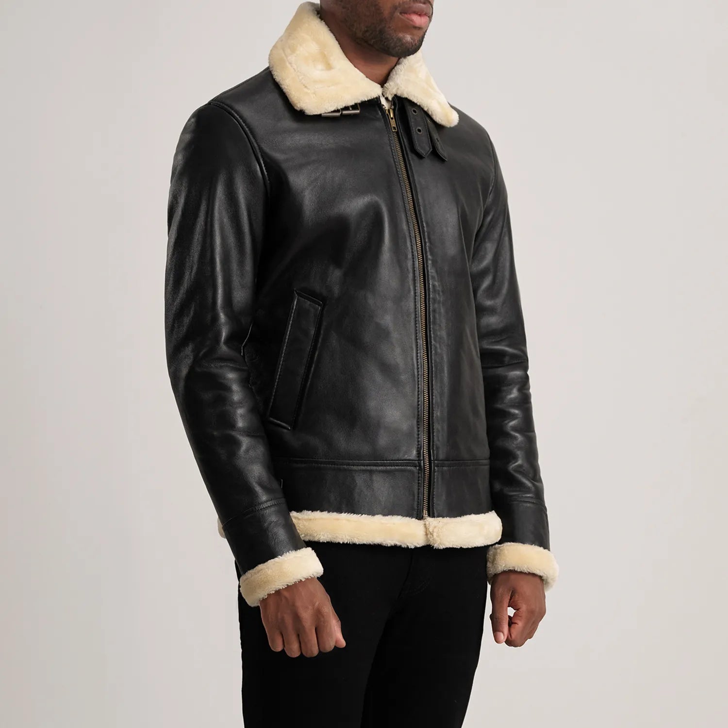 Francis B-3 Black & Cream Leather Bomber Jacket 2