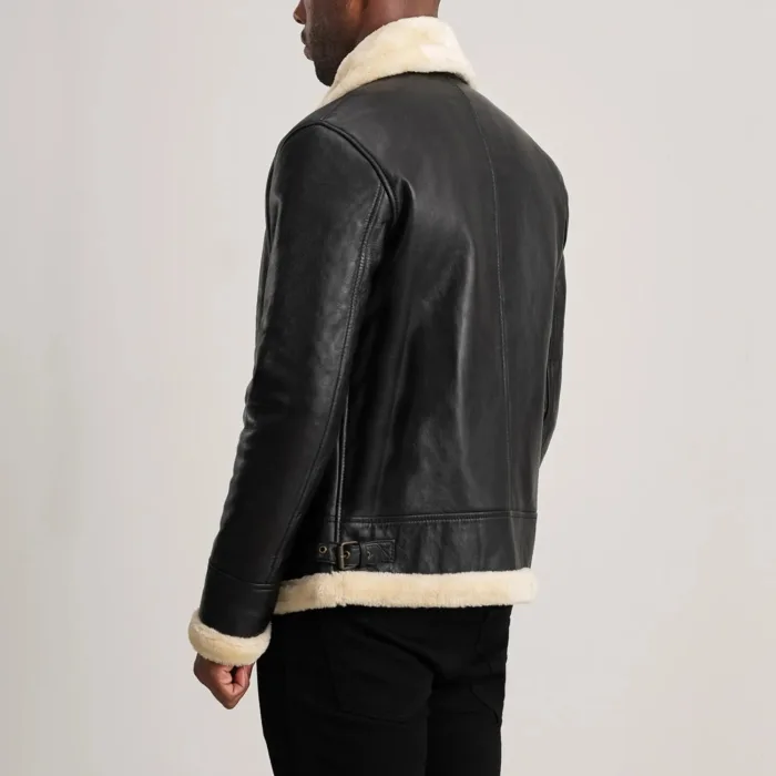 Francis B-3 Black & Cream Leather Bomber Jacket 5