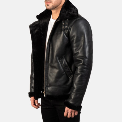 Francis B-3 Black Leather Bomber Jacket 2
