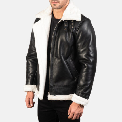 Francis B-3 Black & White Leather Bomber Jacket 2