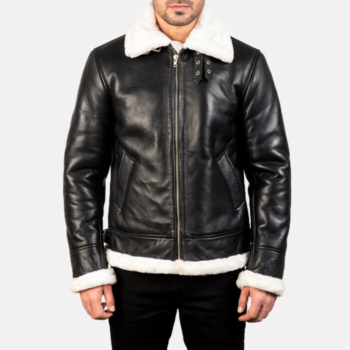 Francis B-3 Black & White Leather Bomber Jacket 4