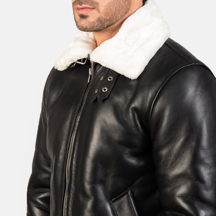 Francis B-3 Black & White Leather Bomber Jacket 6