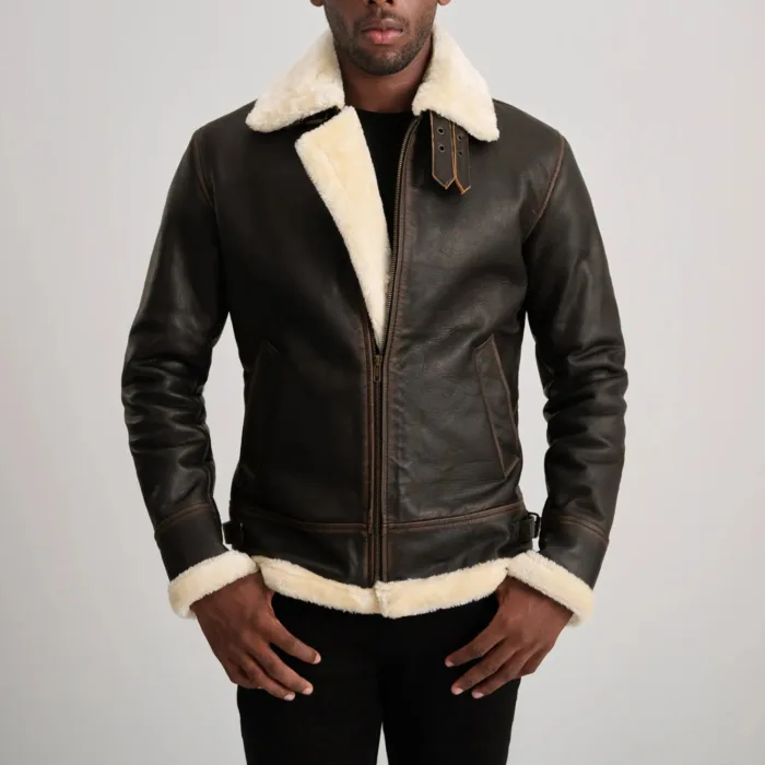 Francis B-3 Brown & Cream Leather Bomber Jacket 4