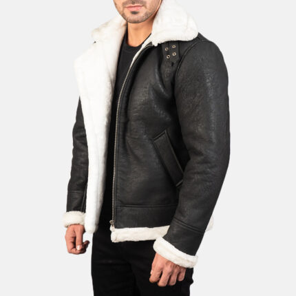 Francis B-3 Distressed Black Leather Bomber Jacket 2