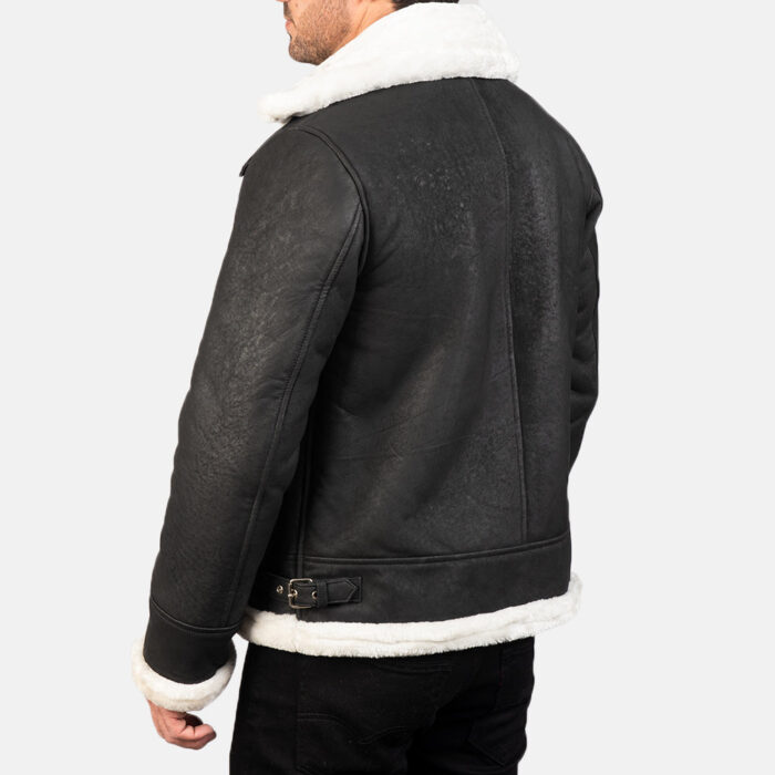 Francis B-3 Distressed Black Leather Bomber Jacket 5