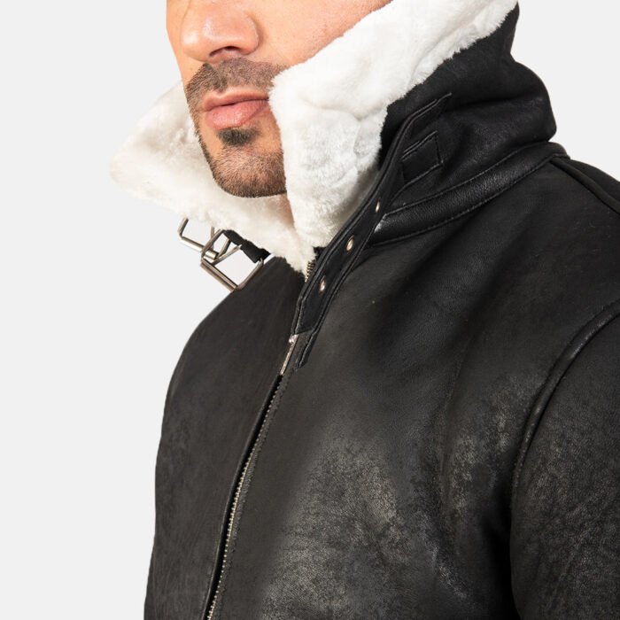 Francis B-3 Distressed Black Leather Bomber Jacket 6