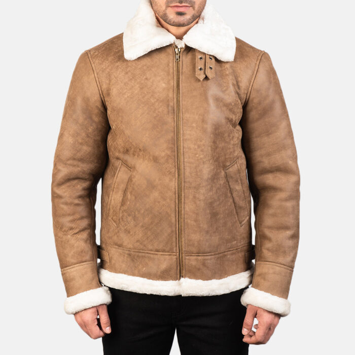 Francis B-3 Distressed Brown Leather Bomber Jacket 4