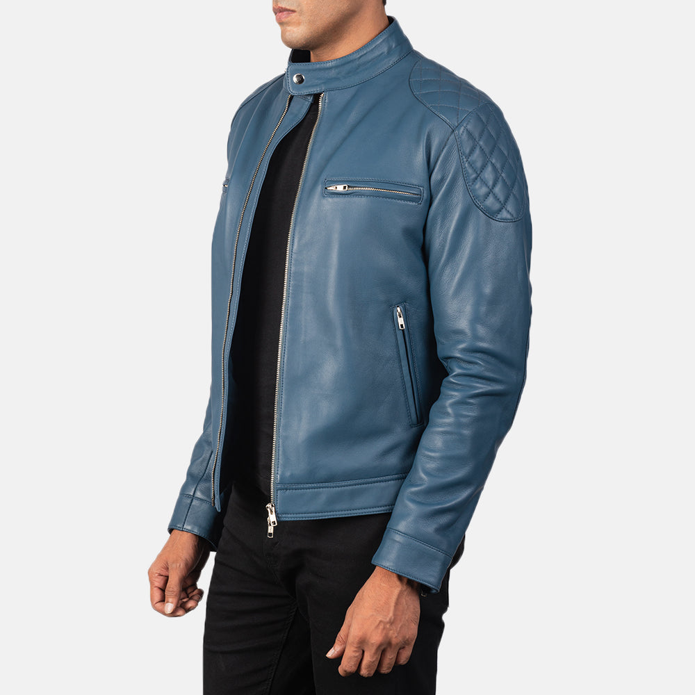 Gatsby Blue Leather Biker Jacket 2