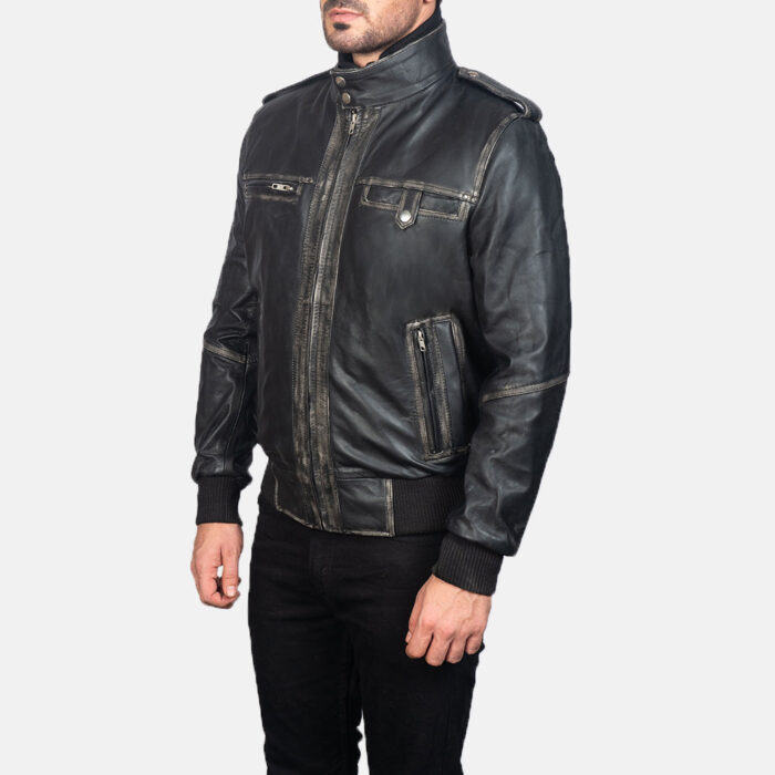 Glen Street Black Leather Bomber Jacket 2