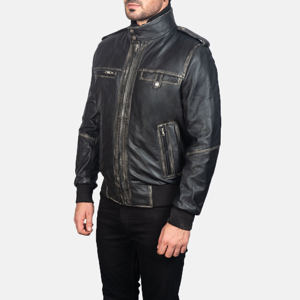 Glen Street Black Leather Bomber Jacket 2