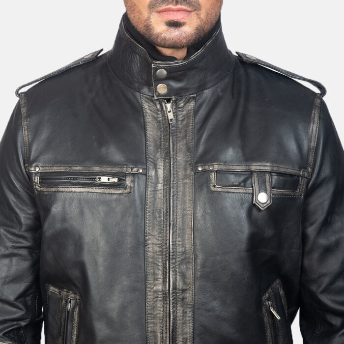 Glen Street Black Leather Bomber Jacket 3
