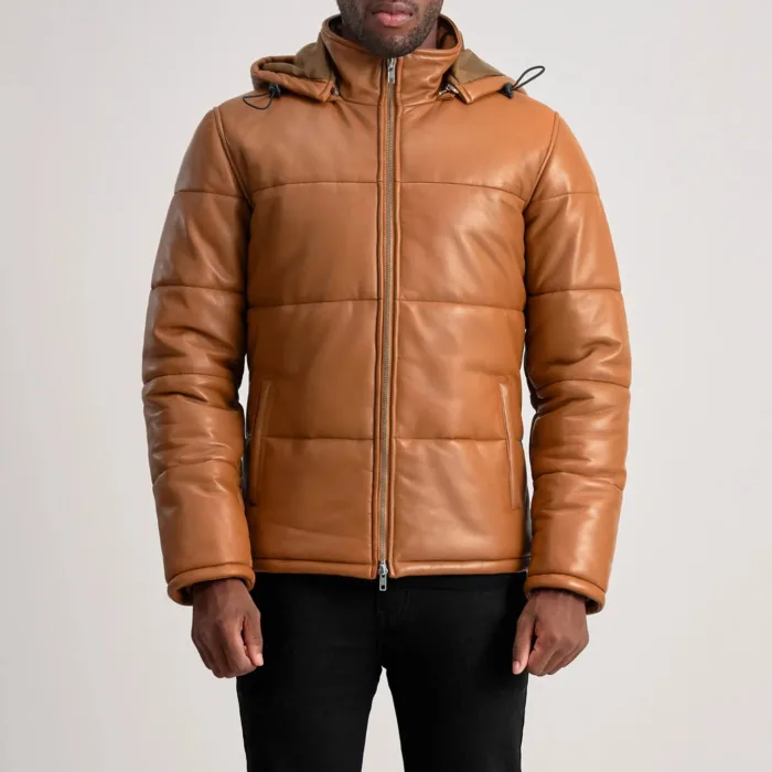 Gordon Tan Hooded Leather Puffer Jacket 4