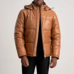 Gordon Tan Hooded Leather Puffer Jacket