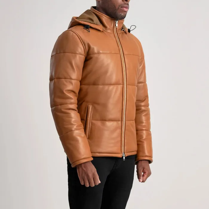 Gordon Tan Hooded Leather Puffer Jacket 2