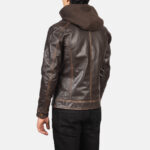 Hector Vintage Brown Hooded Leather Biker Jacket 5