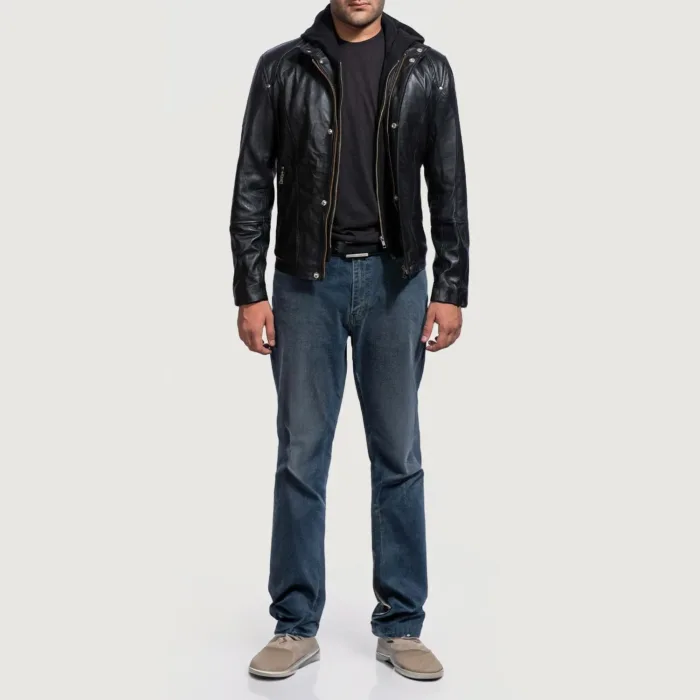 Highschool Black Hooded Leather Jacket 3
