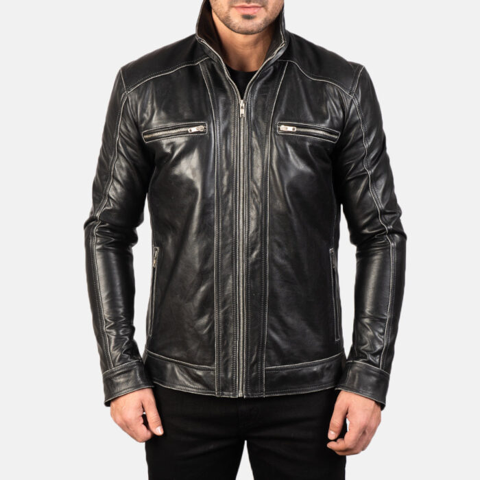 Hudson Black Leather Biker Jacket 4