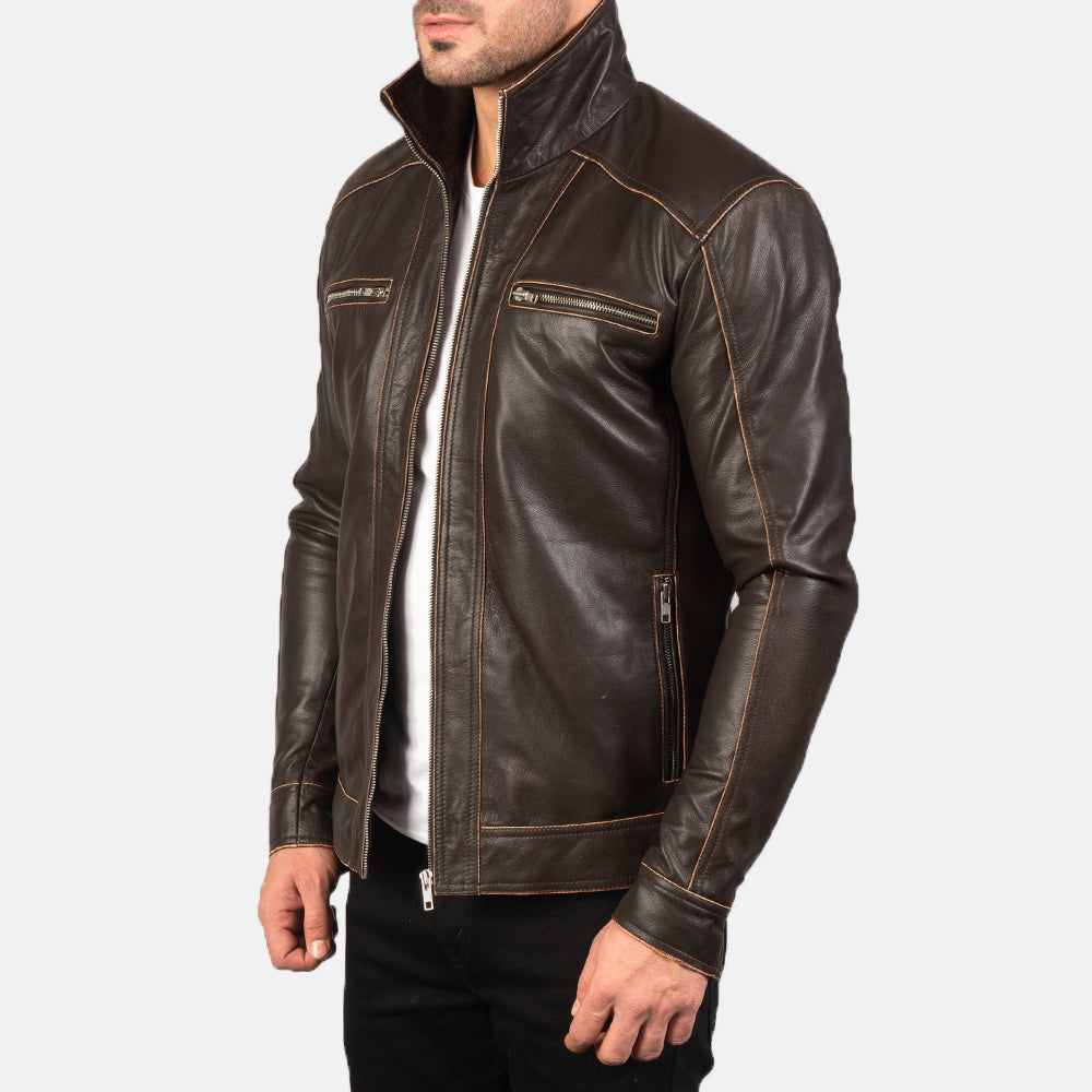 Hudson Brown Leather Biker Jacket 2