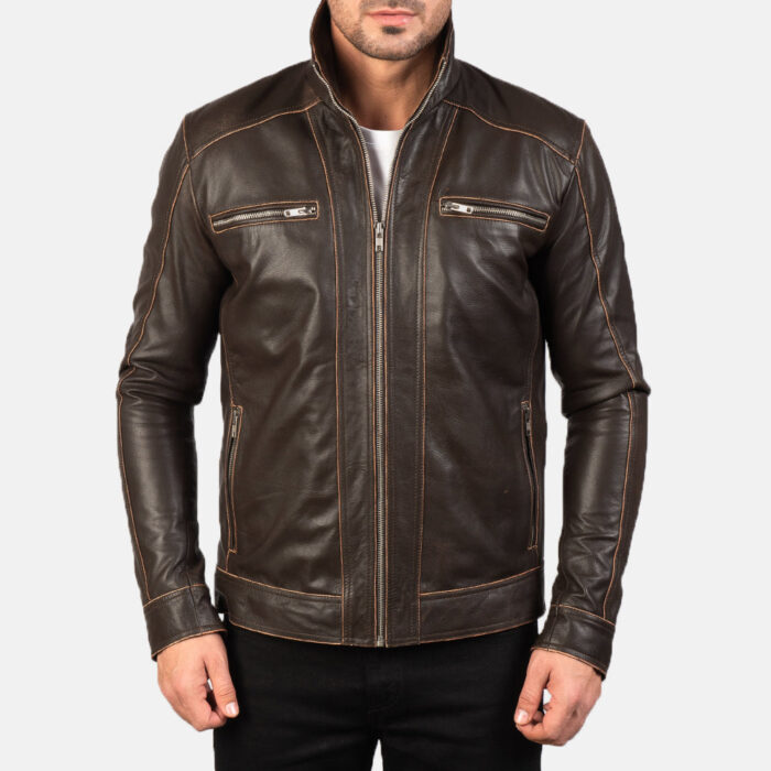 Hudson Brown Leather Biker Jacket 4