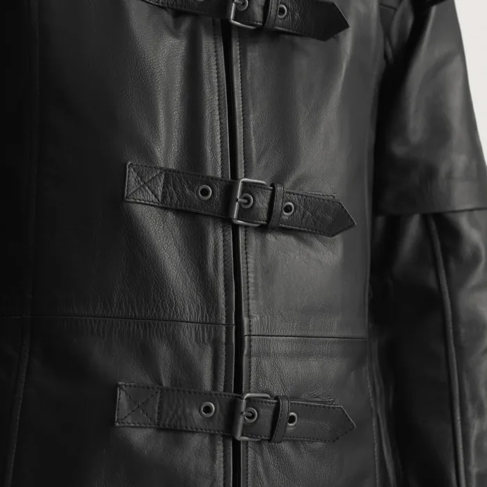 Huntsman Black Hooded Leather Trench Coat 6