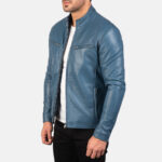 Ionic Blue Leather Biker Jacket 2