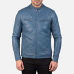 Ionic Blue Leather Biker Jacket 4