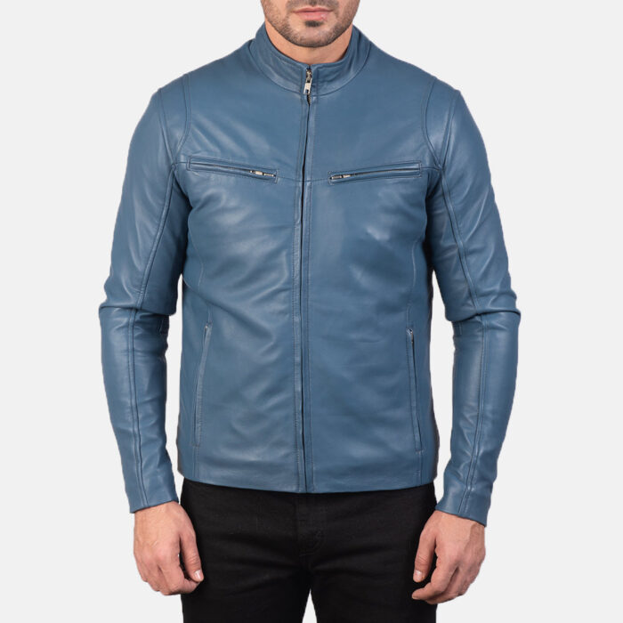 Ionic Blue Leather Biker Jacket 4