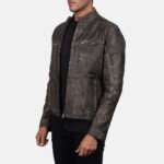 Ionic Distressed Brown Leather Biker Jacket 2