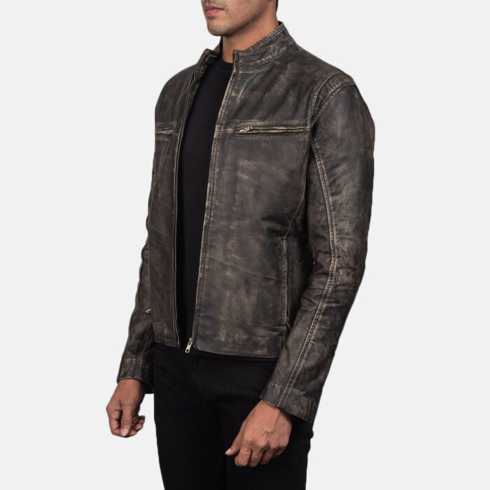 Ionic Distressed Brown Leather Biker Jacket 2