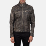Ionic Distressed Brown Leather Biker Jacket 3