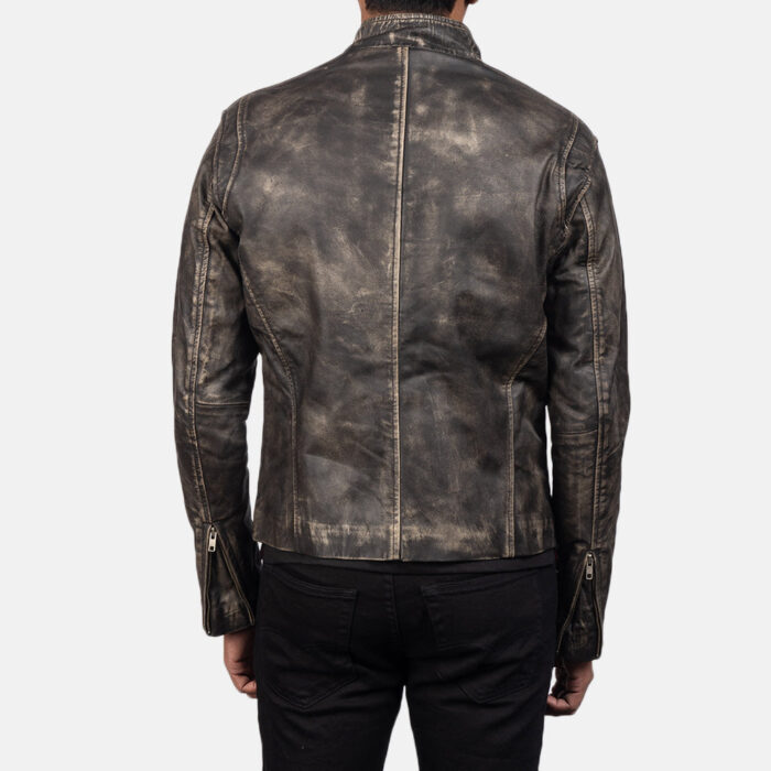 Ionic Distressed Brown Leather Biker Jacket 6