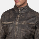 Ionic Distressed Brown Leather Biker Jacket 5