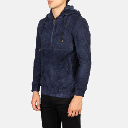 Kenton Hooded Blue Suede Pullover Jacket 2