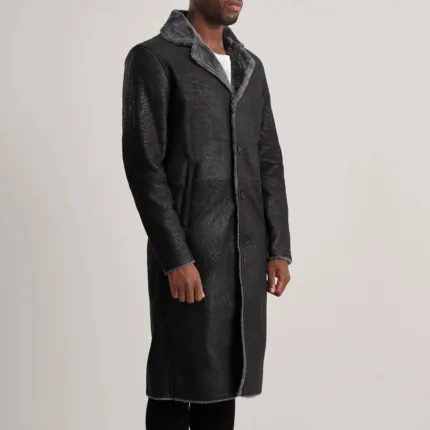 Kolby Distressed Black Leather Shearling Coat 2