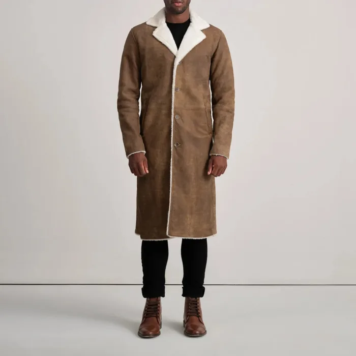 Kolby Distressed Brown Leather Shearling Coat 3