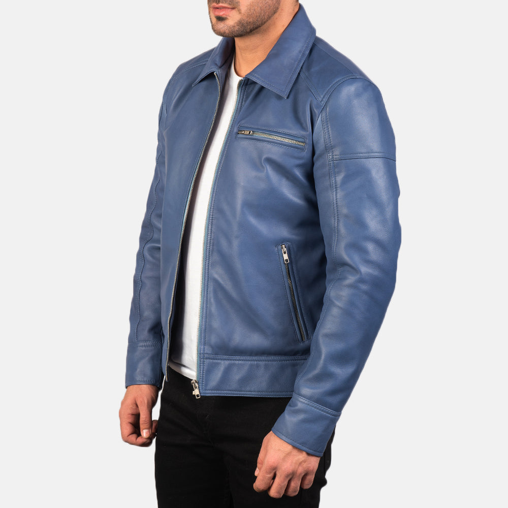 Lavendard Blue Leather Biker Jacket 2