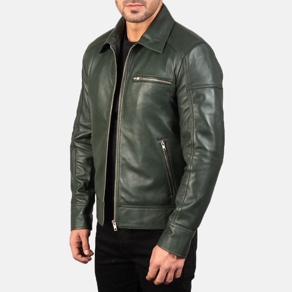 Lavendard Green Leather Biker Jacket 2