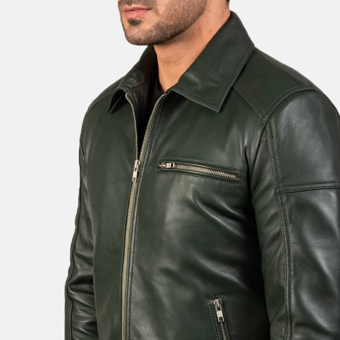 Lavendard Green Leather Biker Jacket 5