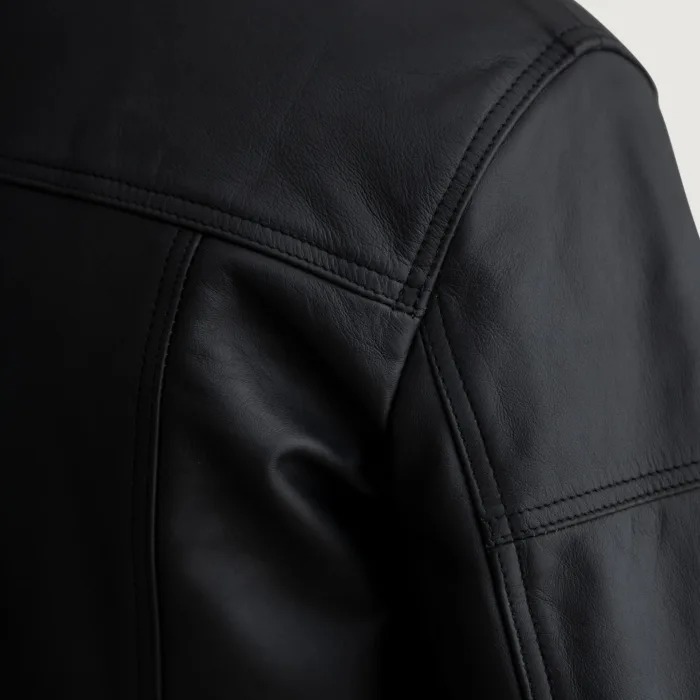 Lavendard Matte Black Leather Biker Jacket 5