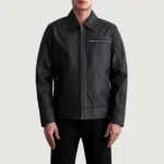 Lavendard Matte Black Leather Biker Jacket 3